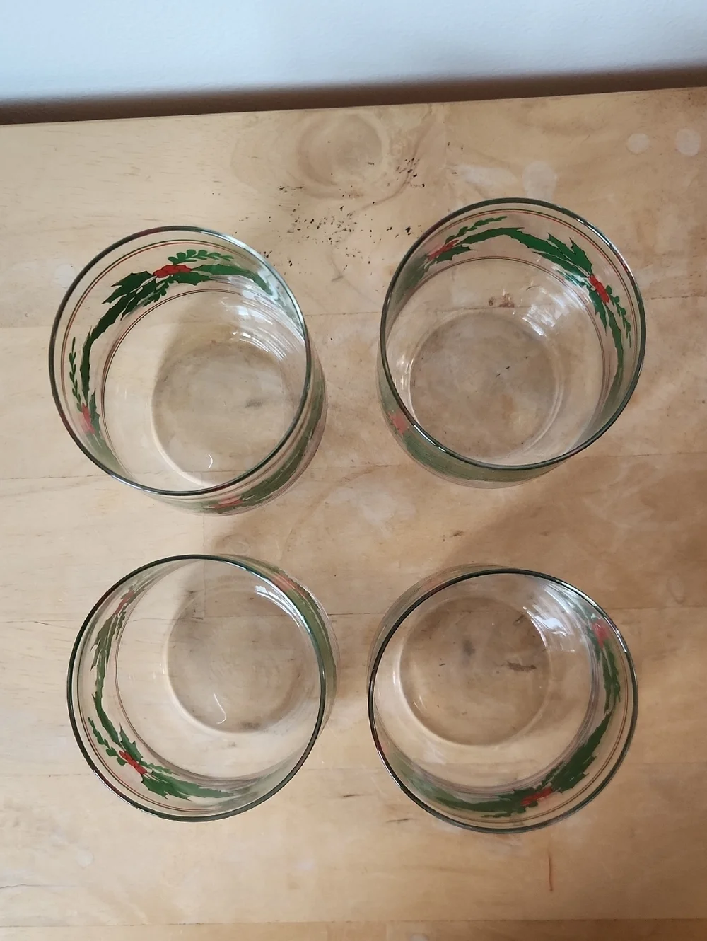 Vintage Libbey Holiday Holly Berry Low Ball Glasses Set of 4